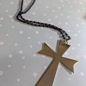 Large Cross with Black Enameled Chain Gothic design Vintage 22" Chain